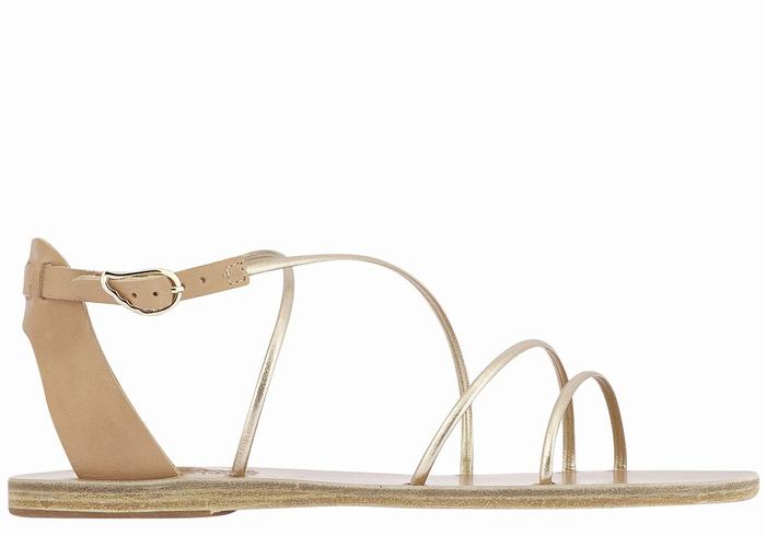 Ancient Greek Sandals Meloivia Women Ankle Strap Sandals Beige Gold White | AUS3587XM