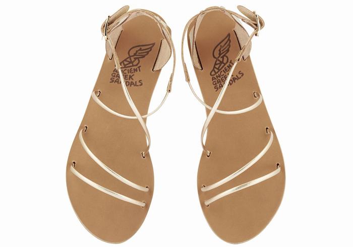 Ancient Greek Sandals Meloivia Women Ankle Strap Sandals Gold White | ARN5981PG