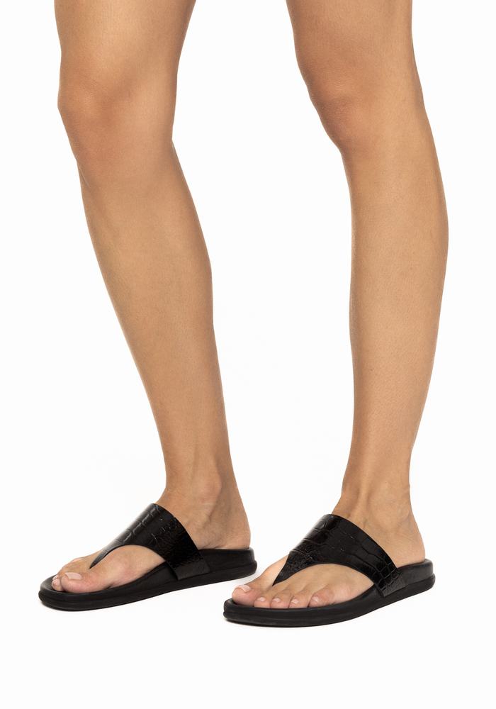 Ancient Greek Sandals Mera Footbed Women Flip Flops Black | XMP9770TZ