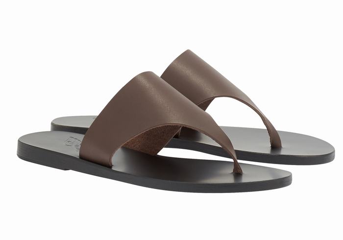 Ancient Greek Sandals Mera Leather Women Flip Flops Dark Brown | AOX8925HJ