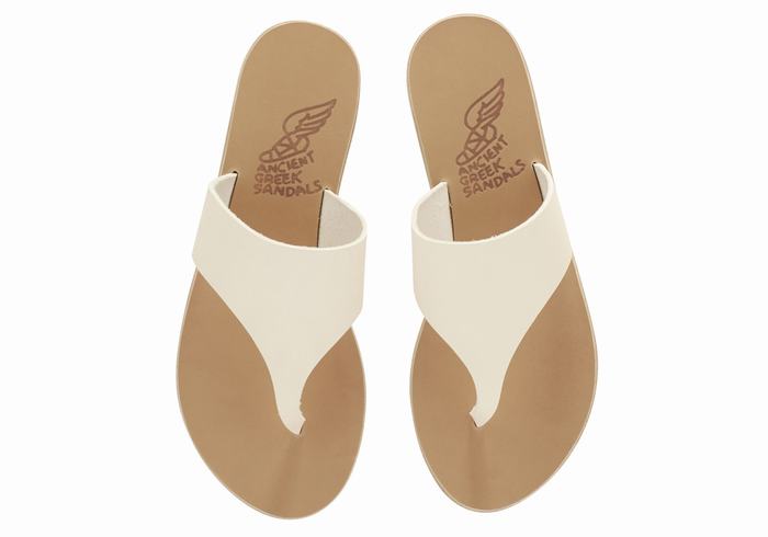 Ancient Greek Sandals Mera Leather Women Flip Flops White | LZO9158OH