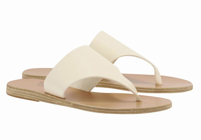 Ancient Greek Sandals Mera Leather Women Flip Flops White | LZO9158OH