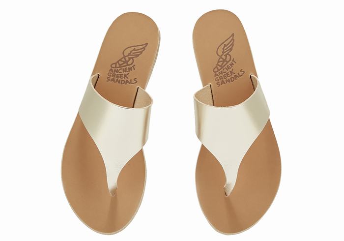 Ancient Greek Sandals Mera Leather Women Flip Flops Gold White | AOP7152XY