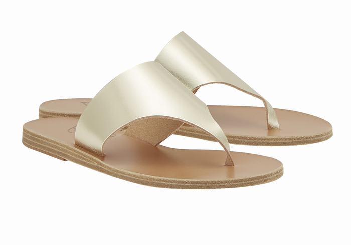 Ancient Greek Sandals Mera Leather Women Flip Flops Gold White | AOP7152XY