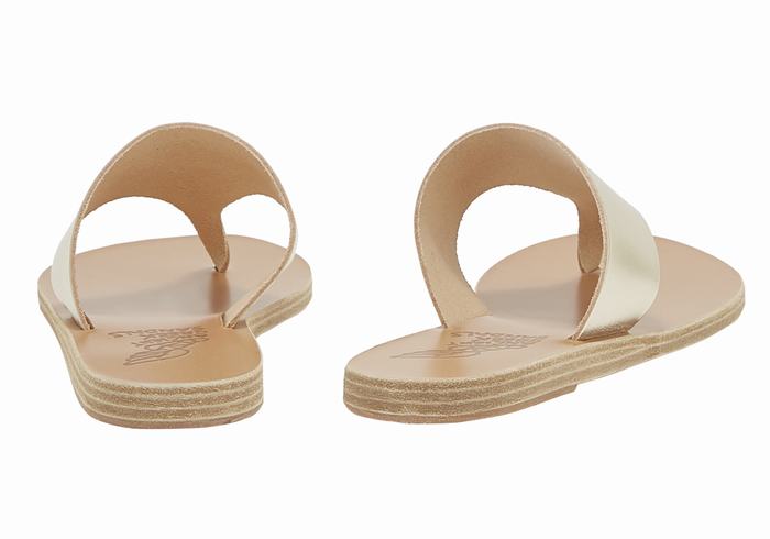 Ancient Greek Sandals Mera Leather Women Flip Flops Gold White | AOP7152XY