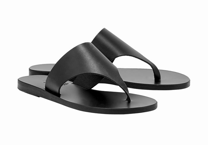 Ancient Greek Sandals Mera Leather Women Flip Flops Black | NPA8613CB