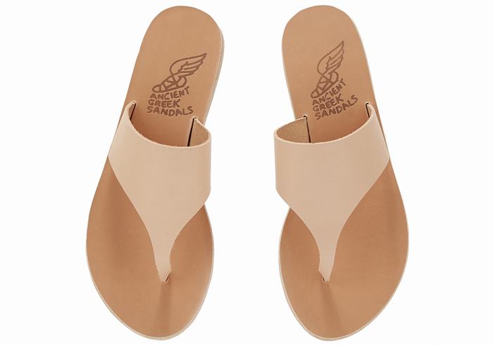 Ancient Greek Sandals Mera Leather Women Flip Flops Beige | SOH7243OR