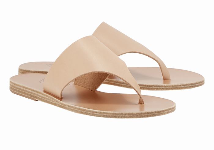 Ancient Greek Sandals Mera Leather Women Flip Flops Beige | SOH7243OR