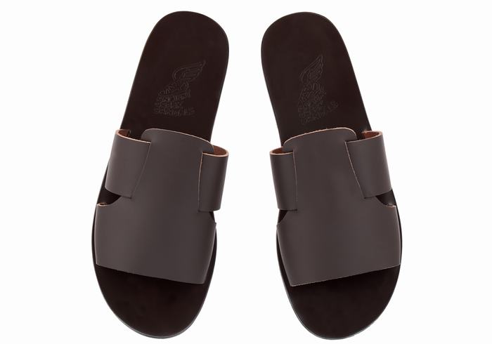 Ancient Greek Sandals Miltiadis Leather Men Slide Sandals Chocolate | AXP3890KK