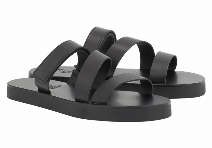 Ancient Greek Sandals Morfeas Men Slide Sandals Black | FFX356SK