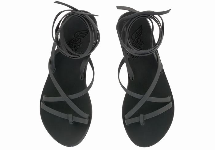 Ancient Greek Sandals Morfi Leather Women Gladiator Sandals Black | RGA571JE