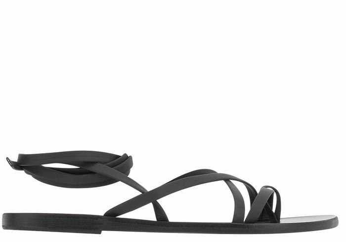 Ancient Greek Sandals Morfi Leather Women Gladiator Sandals Black | RGA571JE