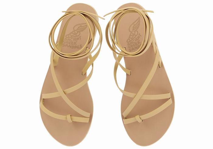 Ancient Greek Sandals Morfi Leather Women Gladiator Sandals Beige | MYH8120BO