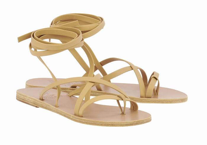 Ancient Greek Sandals Morfi Leather Women Gladiator Sandals Beige | MYH8120BO