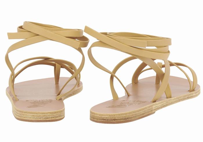 Ancient Greek Sandals Morfi Leather Women Gladiator Sandals Beige | MYH8120BO