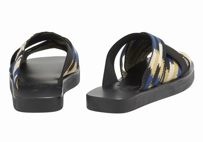 Ancient Greek Sandals Neoklis Men Slide Sandals Black Blue | YSJ1768AZ