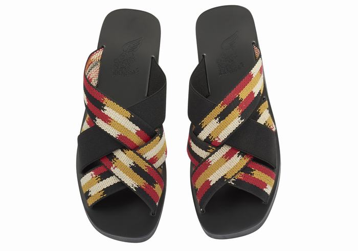 Ancient Greek Sandals Neoklis Men Slide Sandals Black Red | ICP485NT