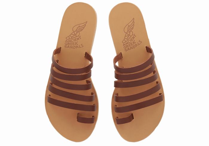 Ancient Greek Sandals Niki Leather Women Toe-Post Sandals Coffee | ZUI9663AH