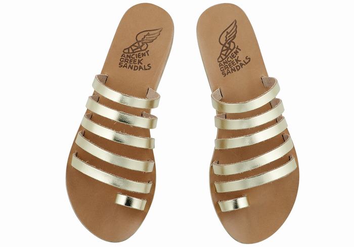 Ancient Greek Sandals Niki Leather Women Toe-Post Sandals Gold White | IAL6731JZ