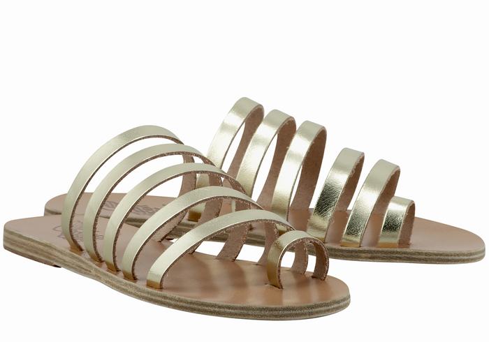 Ancient Greek Sandals Niki Leather Women Toe-Post Sandals Gold White | IAL6731JZ