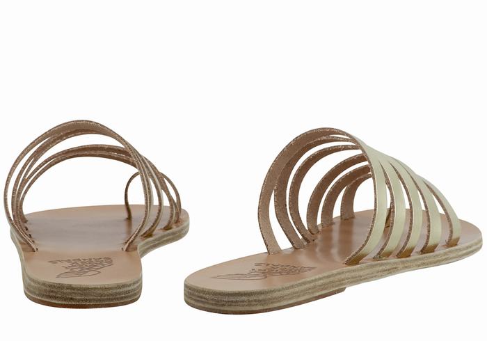 Ancient Greek Sandals Niki Leather Women Toe-Post Sandals Gold White | IAL6731JZ