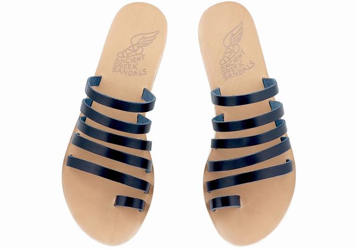 Ancient Greek Sandals Niki Leather Women Toe-Post Sandals Dark Blue | YYC5820QV