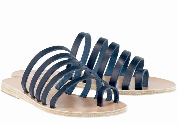 Ancient Greek Sandals Niki Leather Women Toe-Post Sandals Dark Blue | YYC5820QV