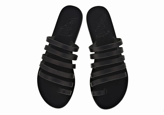 Ancient Greek Sandals Niki Leather Women Toe-Post Sandals Black | LQY4963UF