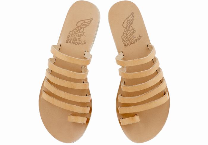 Ancient Greek Sandals Niki Leather Women Toe-Post Sandals Beige | WRY9524EM