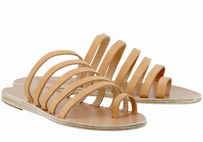 Ancient Greek Sandals Niki Leather Women Toe-Post Sandals Beige | WRY9524EM