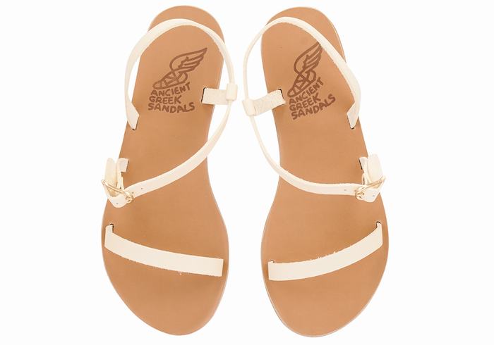 Ancient Greek Sandals Niove Leather Women Back-Strap Sandals White | NFQ2627TW