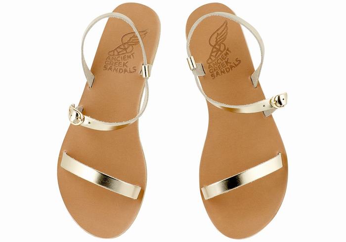 Ancient Greek Sandals Niove Leather Women Back-Strap Sandals Gold White | WSG2289KL