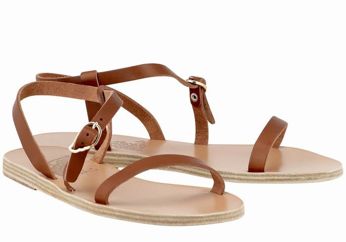 Ancient Greek Sandals Niove Leather Women Back-Strap Sandals Dark Brown | AEU5592KJ