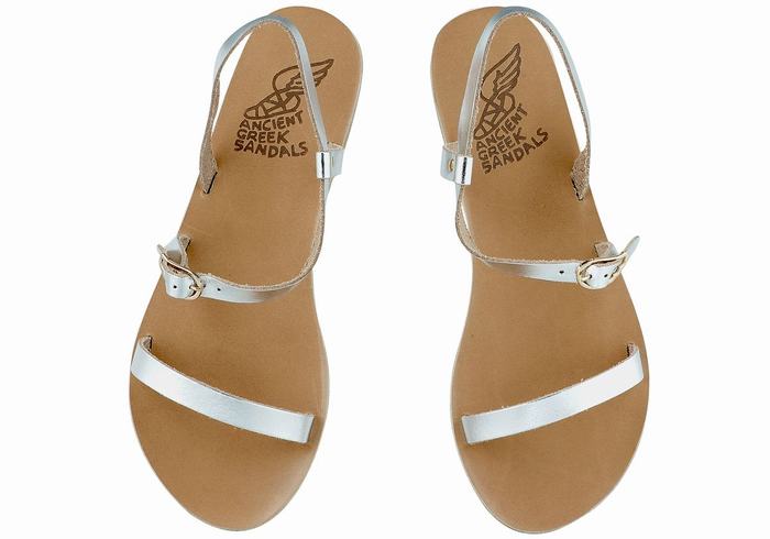 Ancient Greek Sandals Niove Leather Women Back-Strap Sandals Silver | WTG741WT