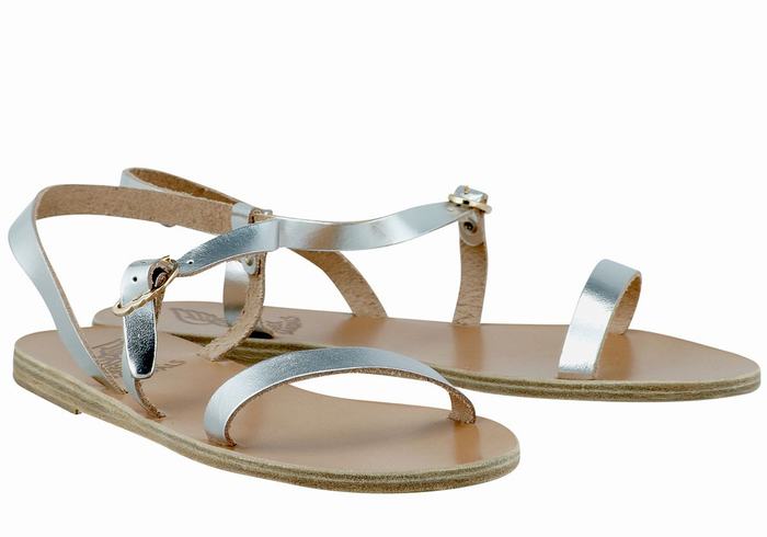 Ancient Greek Sandals Niove Leather Women Back-Strap Sandals Silver | WTG741WT