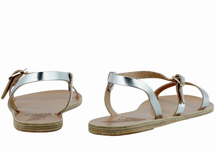 Ancient Greek Sandals Niove Leather Women Back-Strap Sandals Silver | WTG741WT