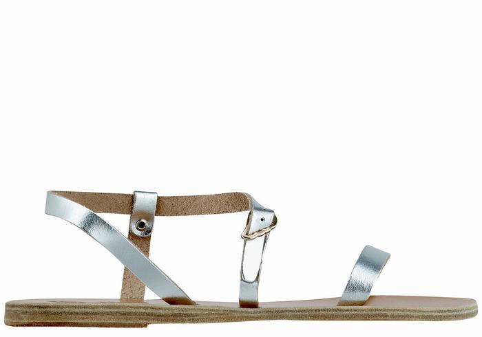 Ancient Greek Sandals Niove Leather Women Back-Strap Sandals Silver | WTG741WT