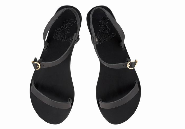 Ancient Greek Sandals Niove Leather Women Back-Strap Sandals Black | RHP5928YQ