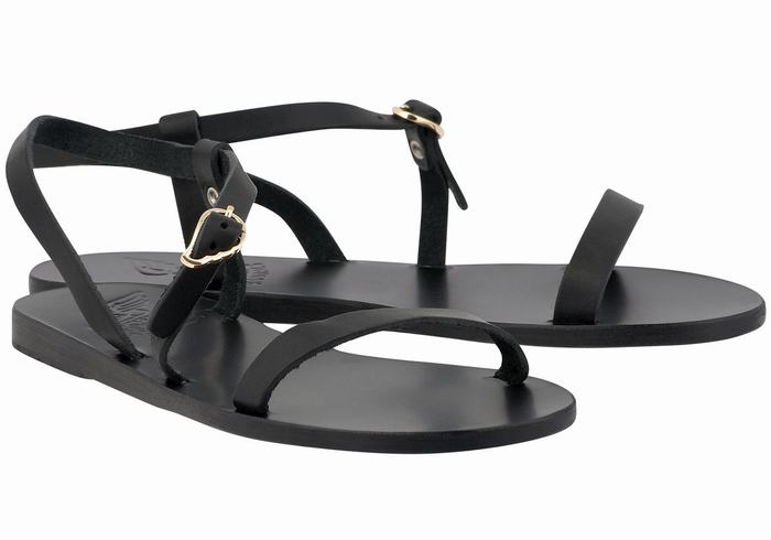 Ancient Greek Sandals Niove Leather Women Back-Strap Sandals Black | RHP5928YQ