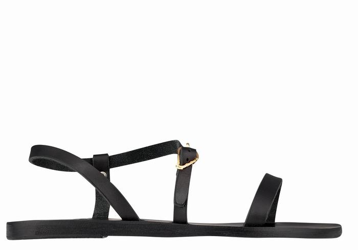 Ancient Greek Sandals Niove Leather Women Back-Strap Sandals Black | RHP5928YQ