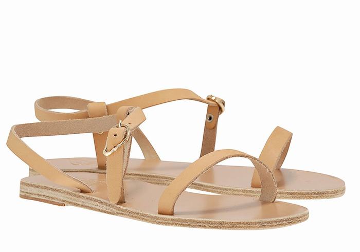 Ancient Greek Sandals Niove Leather Women Back-Strap Sandals Beige | FKB6381OE