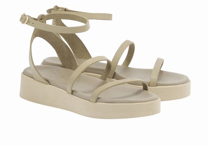 Ancient Greek Sandals Nissida Leather Women Platform Sandals Grey Brown | QAI5074SA