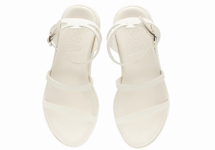 Ancient Greek Sandals Nissida Leather Women Platform Sandals White | WKJ5360ZO