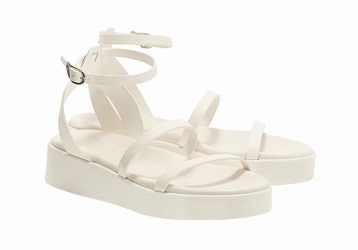 Ancient Greek Sandals Nissida Leather Women Platform Sandals White | WKJ5360ZO