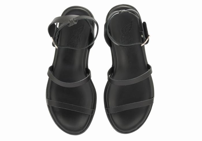 Ancient Greek Sandals Nissida Leather Women Platform Sandals Black | ZLK4157ME