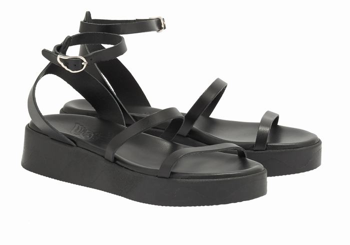 Ancient Greek Sandals Nissida Leather Women Platform Sandals Black | ZLK4157ME