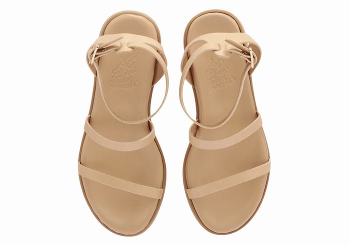 Ancient Greek Sandals Nissida Leather Women Platform Sandals Beige | BEO703BI