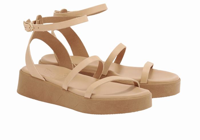 Ancient Greek Sandals Nissida Leather Women Platform Sandals Beige | BEO703BI