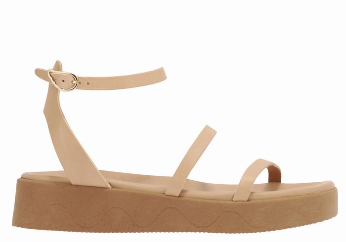 Ancient Greek Sandals Nissida Leather Women Platform Sandals Beige | BEO703BI