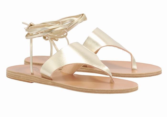 Ancient Greek Sandals Nychta Leather Women Gladiator Sandals Gold White | SCA6539LH